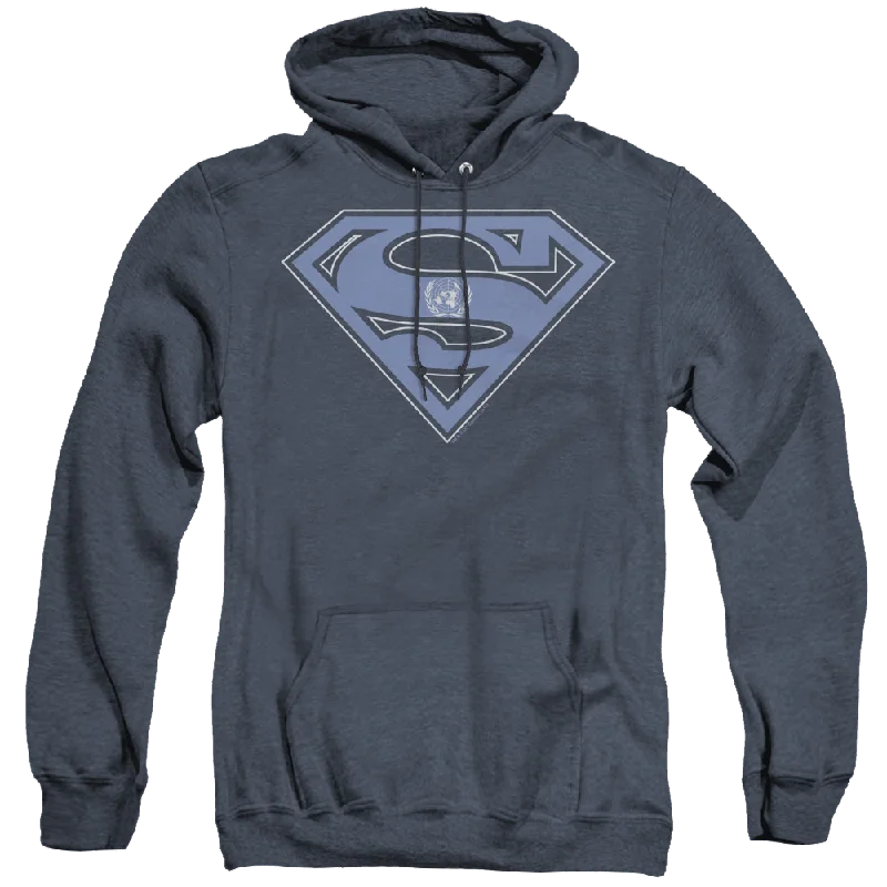 Superman U N Shield - Heather Pullover Hoodie Hooded Pullover Sweater