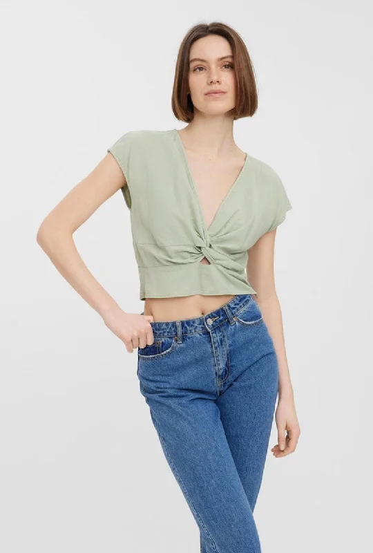 VERO MODA JESMILO CROP TOP Solid Print Embellished