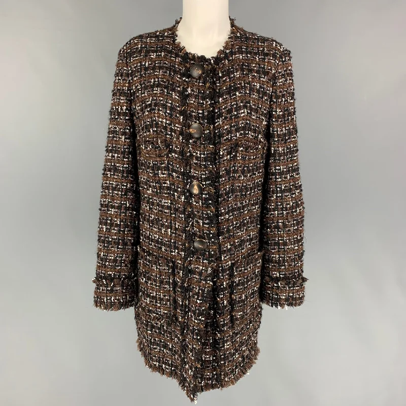 DOLCE & GABBANA Size 6 Brown Acrylic Blend Tweed Collarless Coat Down Puffer Quilted DOLCE & GABBANA Size 6 Brown Acrylic Blend Tweed Collarless Coat Down Puffer Quilted
