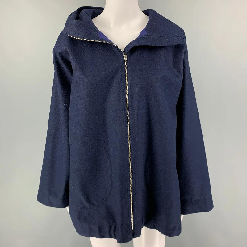SOFIE D'HOORE Size 6 Navy Wool Polyurethane Hooded Cyril Coat Kimono Robe Cloak