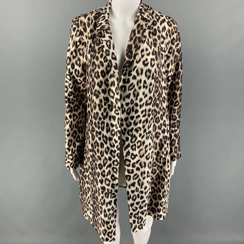 LA PRESTIC OUISTON Size S Beige Brown Silk Animal Print Open Front Coat Solid Print Jacquard LA PRESTIC OUISTON Size S Beige Brown Silk Animal Print Open Front Coat Solid Print Jacquard