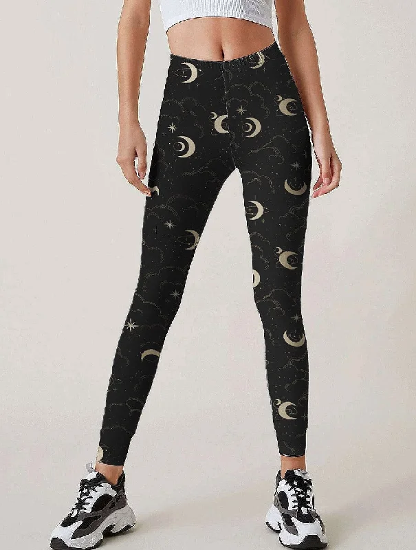 Celestial Moon Leggings Comfortable Bootcut Workout Leggings
