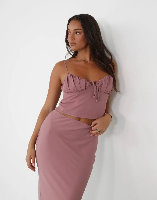 Isla Crop Top (Dark Mauve) Collared Crop Top Boat Neck A-Line