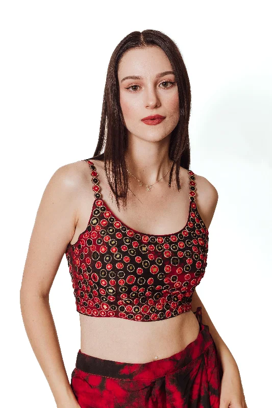 BLR1018 Juliana Lace Up Back Crop Top with Mirror Embroidery Faux Fur Fabric Real Fur Fabric Shearling Fabric