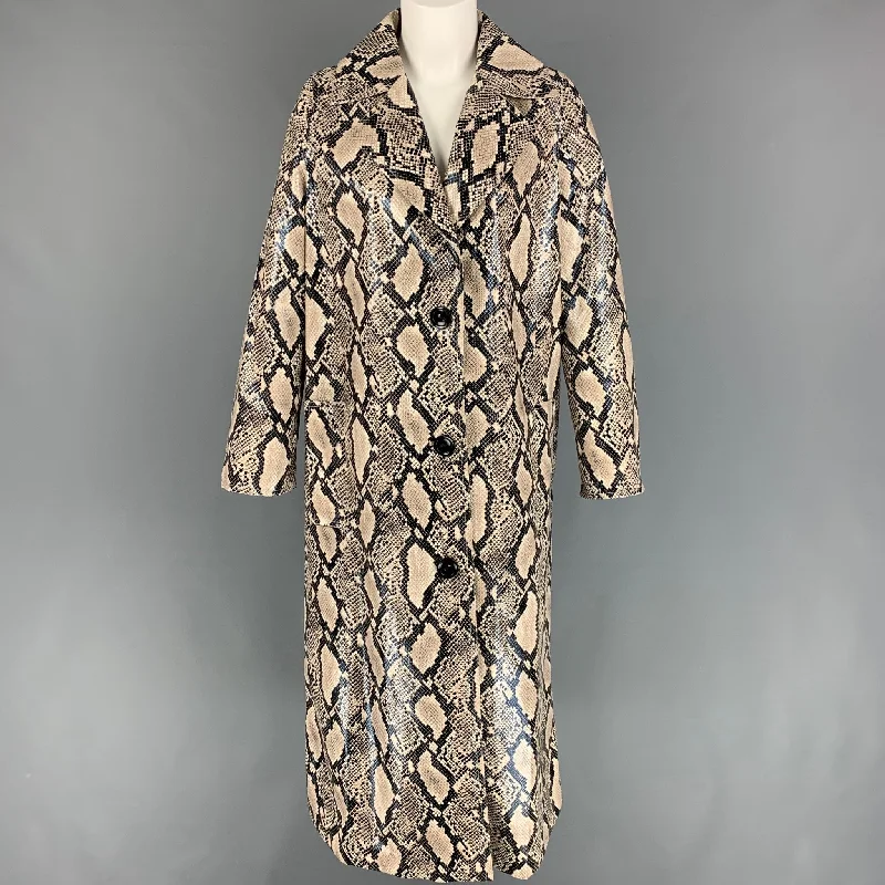 STAND STUDIO Size XS Beige Black Polyester Blend Snake Skin Print Coat Vent Hem Cuff STAND STUDIO Size XS Beige Black Polyester Blend Snake Skin Print Coat Vent Hem Cuff