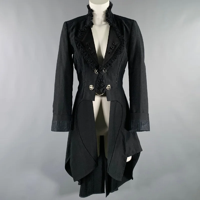 HIGH Size 8 Black Cotton Ruffled Tail Coat Collared Crew Neck Turtle Neck