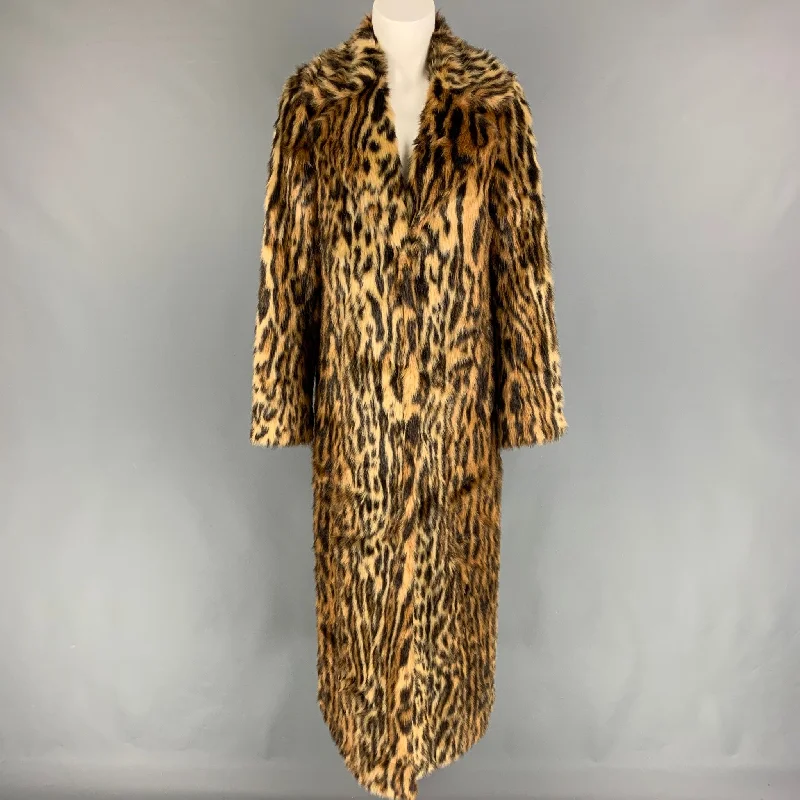 STAND STUDIO Size XS Tan Black Faux Fur Animal Print Notch Lapel Coat Cotton Linen Terry STAND STUDIO Size XS Tan Black Faux Fur Animal Print Notch Lapel Coat Cotton Linen Terry