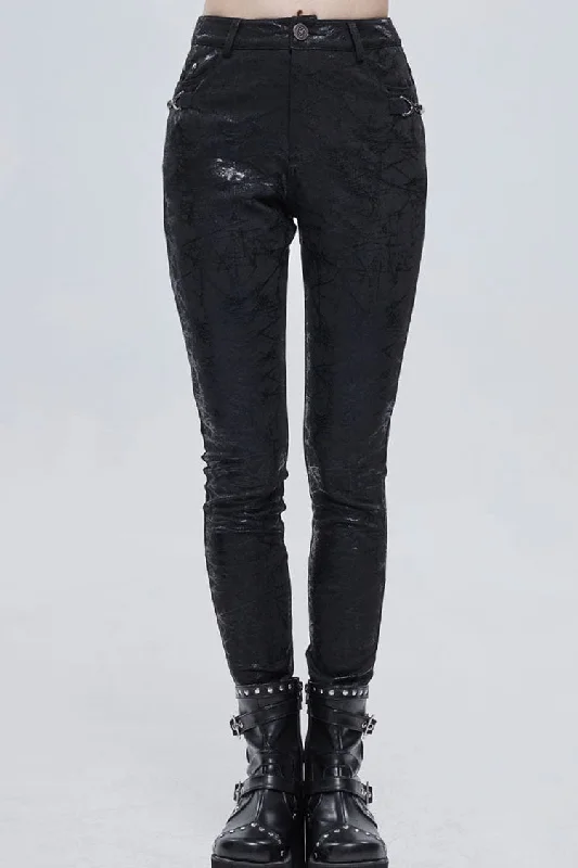 Black Punk Knitted Over Glue Metal Buckle Decoration Elasticity Leather Women's Leggings Comfortable Yoga Tights Leggings Black Punk Knitted Over Glue Metal Buckle Decoration Elasticity Leather Women's Leggings Comfortable Yoga Tights Leggings