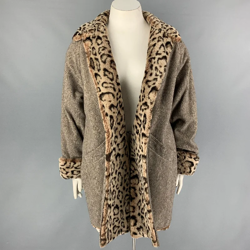 Vintage BILL BLASS Size One Size Grey Brown Animal Print Coat Trapeze Tunic Caftan