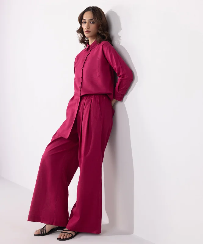 Linen Blend Pleated Trousers Trousers Palazzo Wide Leg
