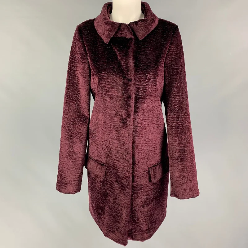 TWIN-SET Size M Burgundy Viscose Blend Single Breasted Coat Satin Silk Chiffon