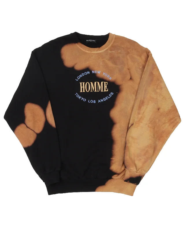 Bleached Sweatshirt Hoodie with Tie-Dye Psychedelic Retro