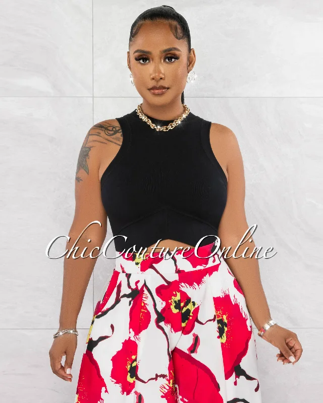 Maximo Black Racer "V" Waist Crop Top Terry Blend Velvet Blend Canvas Blend