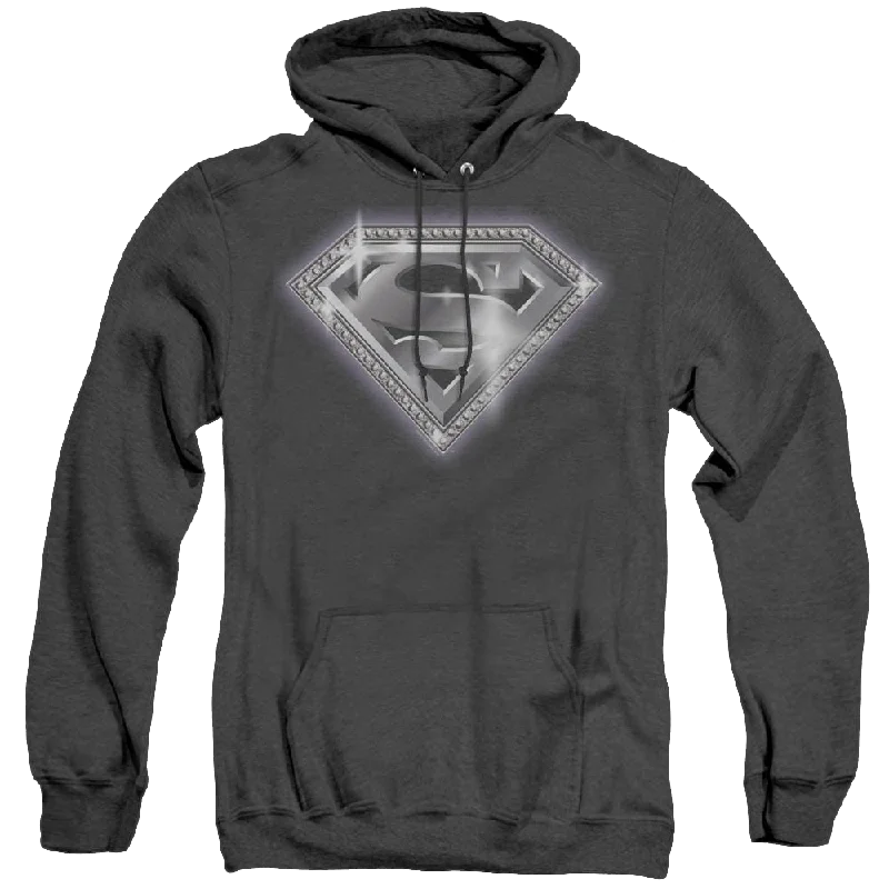 Superman Bling Shield - Heather Pullover Hoodie Ribbed Crew Neck