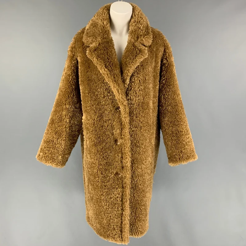 STAND STUDIO Size XS Tan Polyamide Textured Faux Fur Anika Coat Jersey Tulle Batik