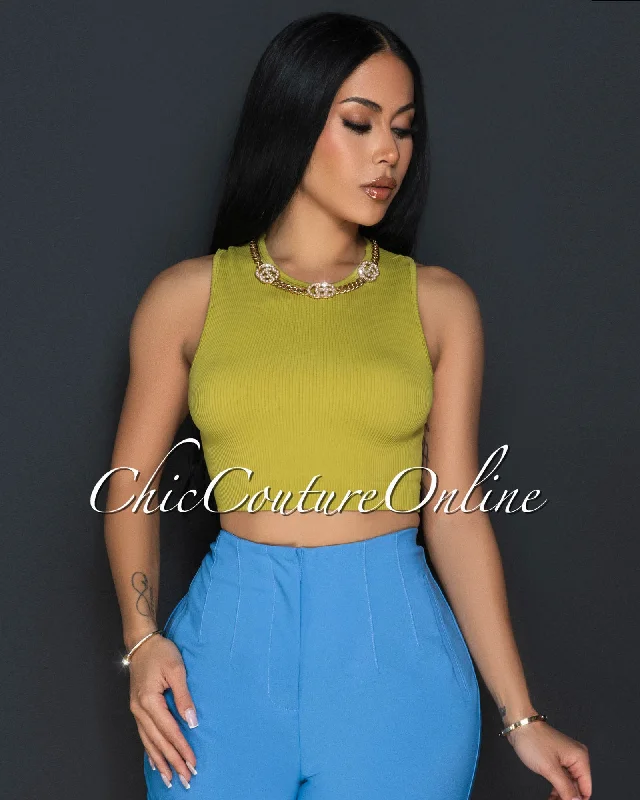 Pasty Lime Green Ribbed Crop Top Jersey Fabric Tulle Fabric Batik Fabric