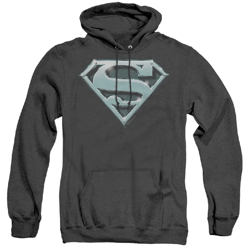 Superman Chrome Shield - Heather Pullover Hoodie Oversized Cozy Pullover