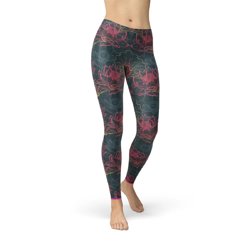 Womens Floral Lotus Leggings Elegant Full-Body Leggings