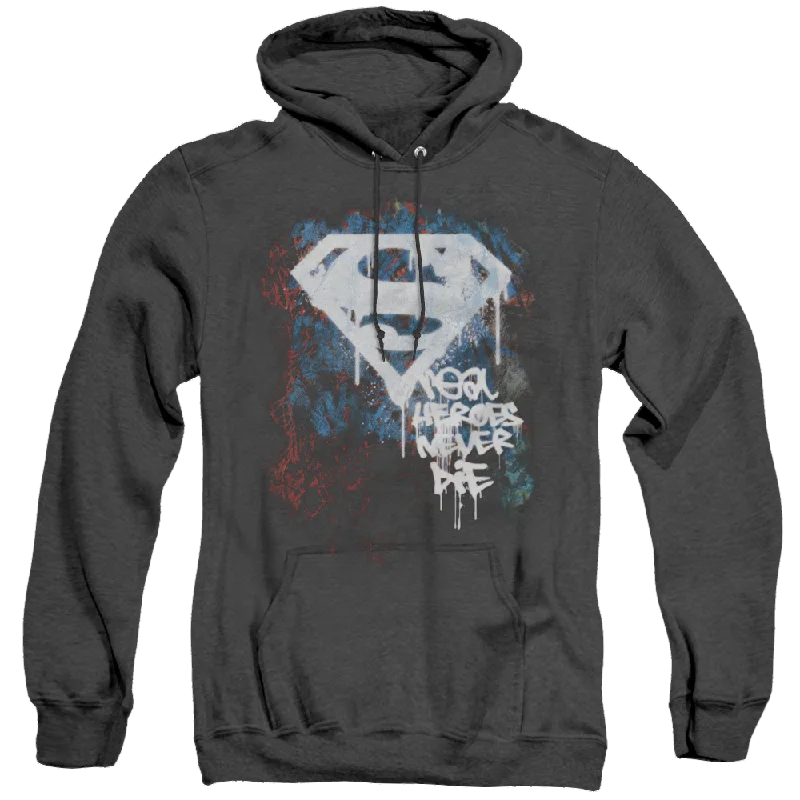 Superman Real Heroes Never Die - Heather Pullover Hoodie Boyleg Sleeve Pullover