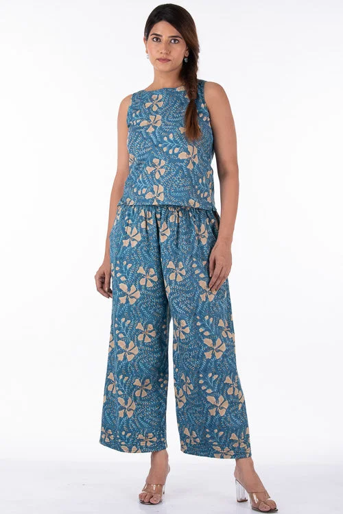 Dharan "Raag Crop Top" Blue Block Printed Top Fashionable Trendy Casual