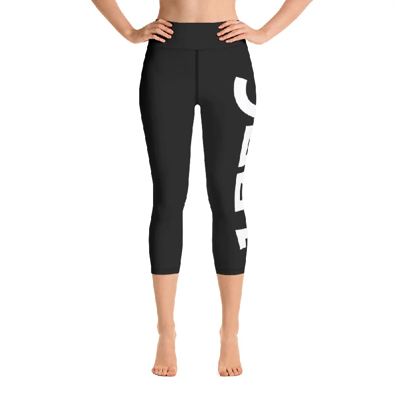 1776 Yoga Capri Leggings Black/White Comfortable Lounge Leggings