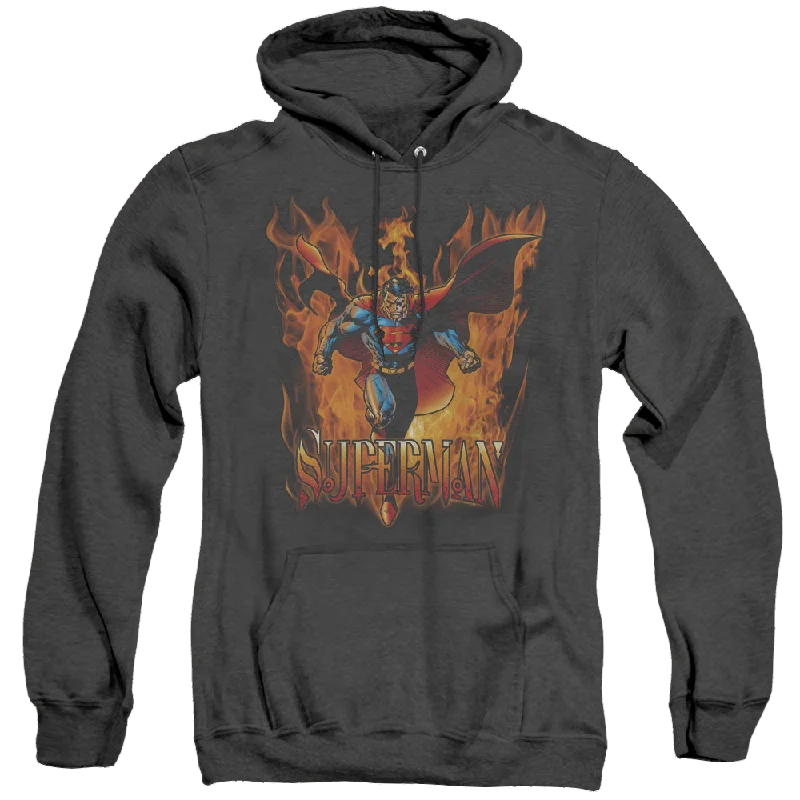 Superman Through The Fire - Heather Pullover Hoodie Port Neck Pullover