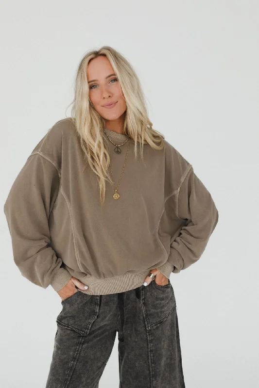 Summit Cozy Pullover - Mocha Puff Sleeve Stylish
