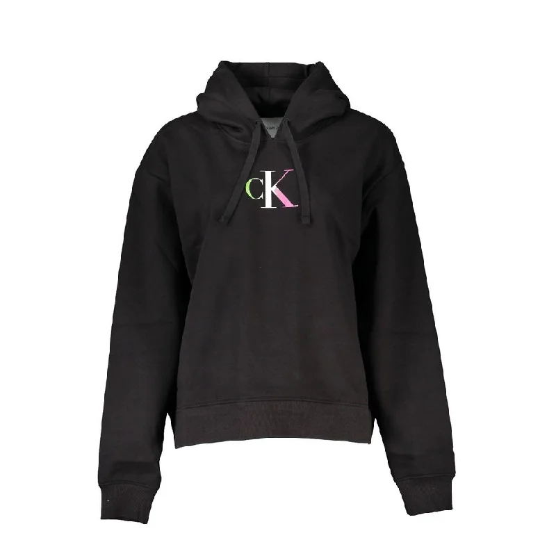 Calvin Klein Chic Black Hooded Sweatshirt with Fleece Interior Hoodie with Hem Drawcord Adjustable Customizable