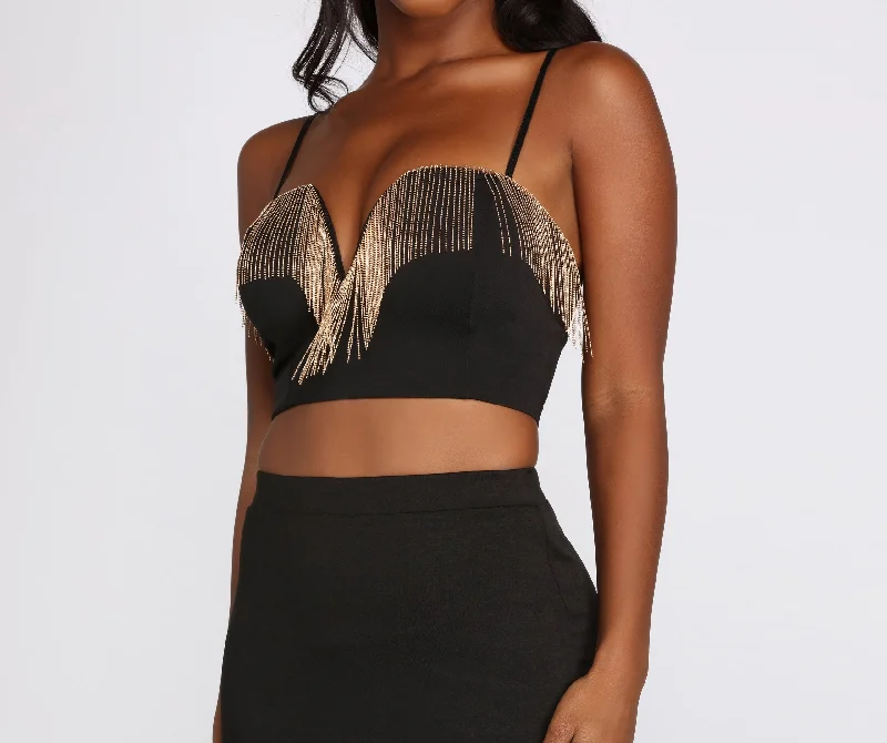 Make A Ponte Fringe Crop Top Fleece Nylon Spandex