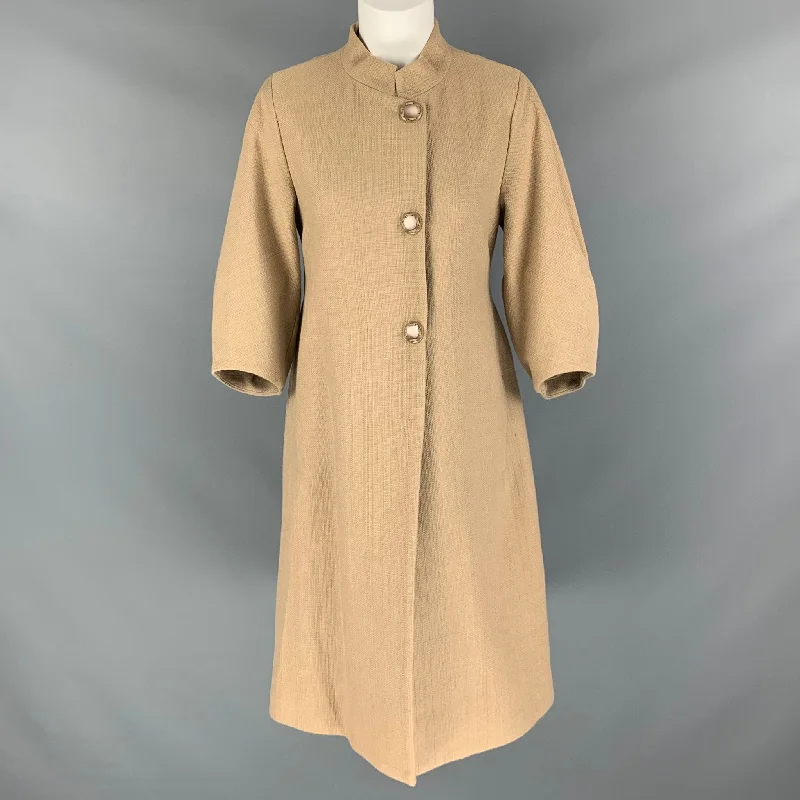 NICOLE FARHI Size 6 Beige Cotton 3/4 Sleeves Coat Cardigan Sweater Pullover