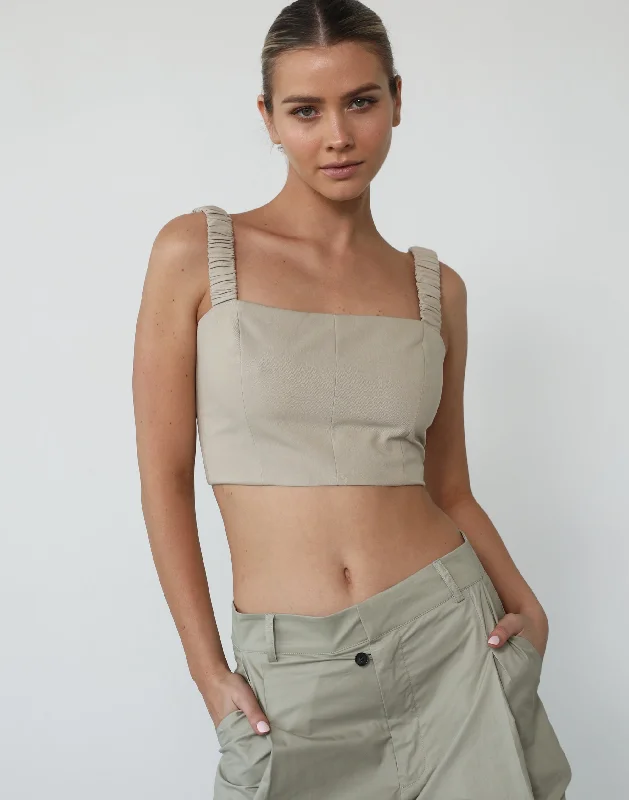 Midsummer Crop Top (Beige) Iron Safe Non-Iron Wrinkle Free