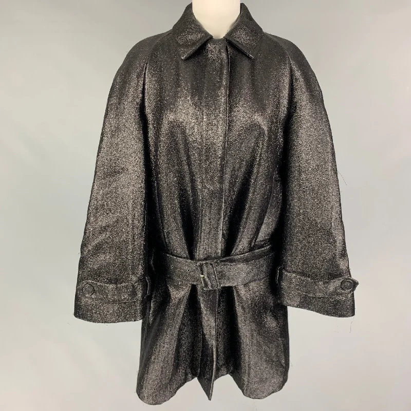 VIKTOR & ROLF Size 4 Black Mohair Blend Metallic Belted Oversized Coat Cotton Linen Terry VIKTOR & ROLF Size 4 Black Mohair Blend Metallic Belted Oversized Coat Cotton Linen Terry