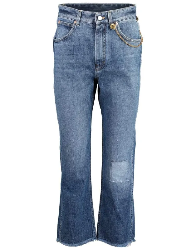Chain Detail Cropped Denim Trouser Trousers Office Stylish