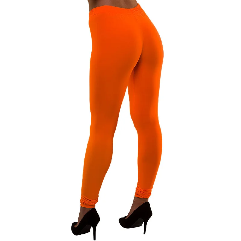 80's Neon Leggings Orange Fashionable High-Rise Workout Leggings