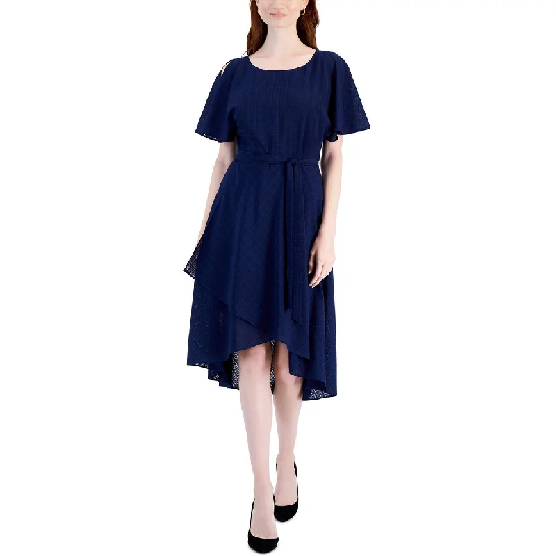 Anne Klein Womens Belted Midi Fit & Flare Dress Cozy T-shirt Midi Dress