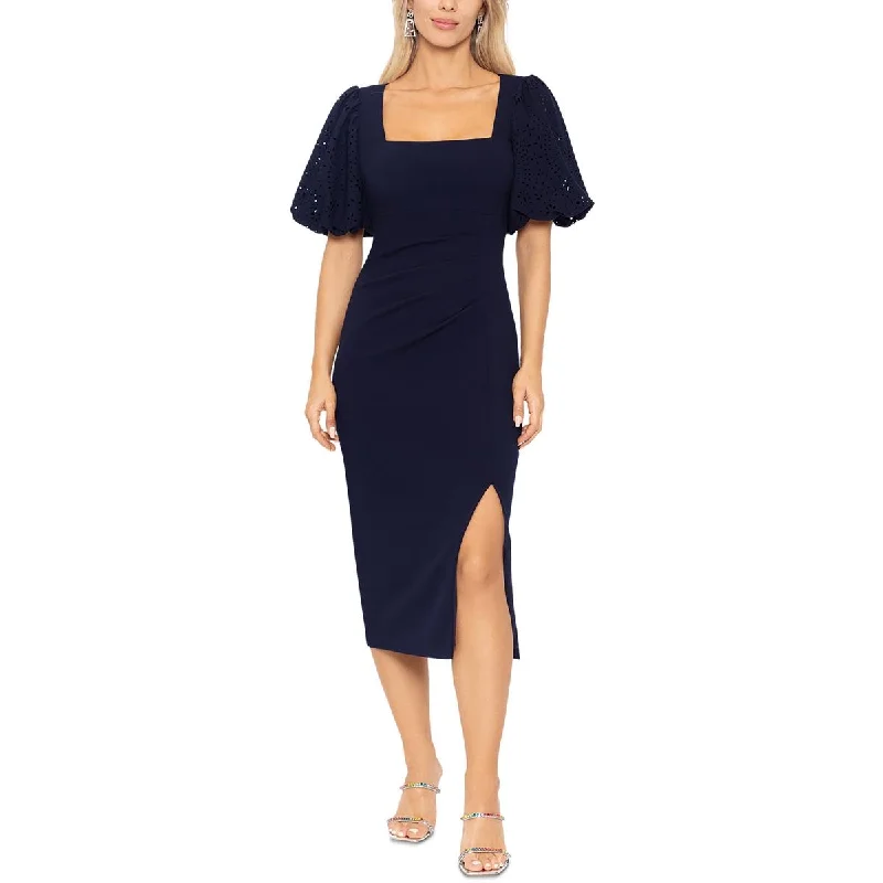 Betsy & Adam Womens Work Midi Sheath Dress Stylish Button-Down Midi Dress