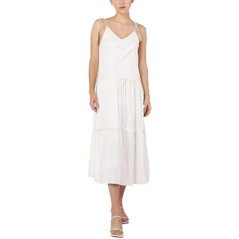 Black Tape_ Womens Lace Trim Midi Sundress Elegant Floral Midi Dress