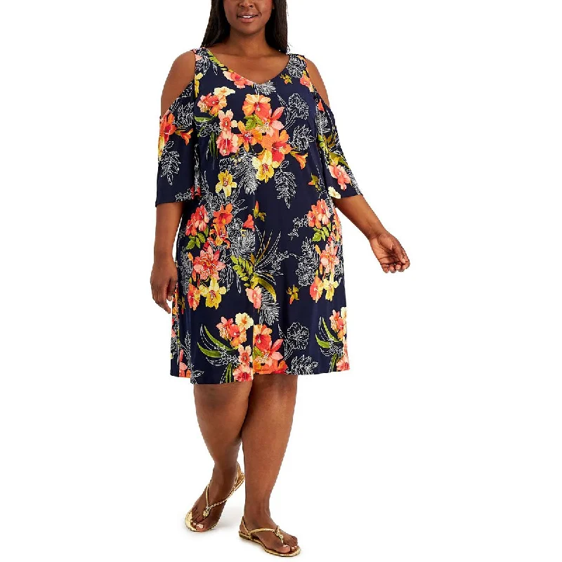 Connected Apparel Womens Plus Printed Midi Fit & Flare Dress Stylish Long Sleeve Floral Midi Dress Connected Apparel Womens Plus Printed Midi Fit & Flare Dress Stylish Long Sleeve Floral Midi Dress