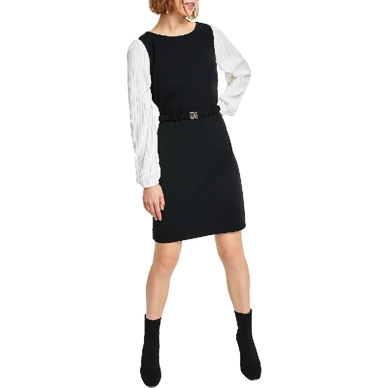 DKNY Womens Belted Midi Wear to Work Dress Stylish Animal Print Midi Dress