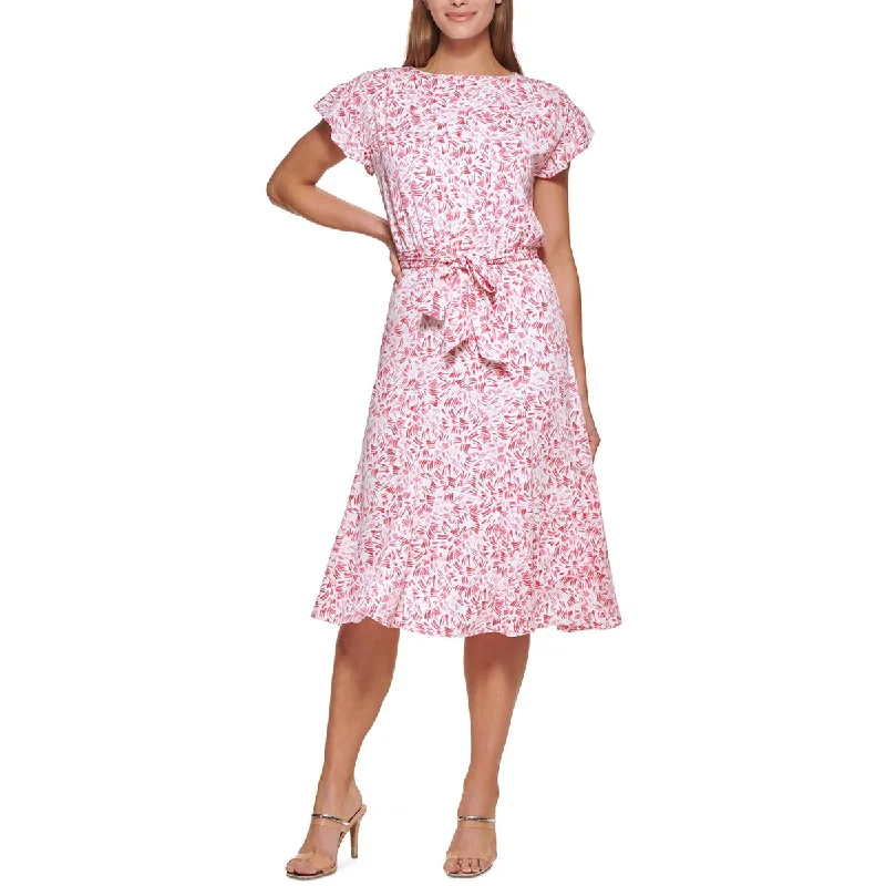 DKNY Womens Cocktail Midi Fit & Flare Dress Trendy Ruffle Hem Midi Dress