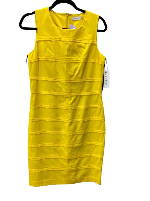 Dress Casual Midi By Calvin Klein In Yellow, Size: M Elegant Pleated Sleeve Midi Dress Dress Casual Midi By Calvin Klein In Yellow, Size: M Elegant Pleated Sleeve Midi Dress