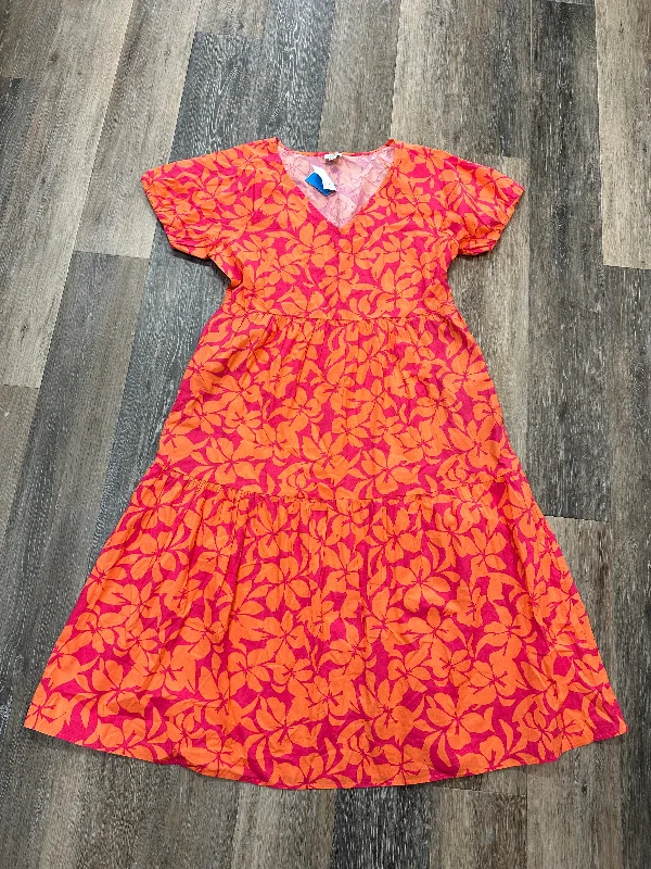 Dress Casual Midi By J. Crew In Orange & Pink, Size: 16 Trendy Off-Shoulder Ruffle Midi Dress Dress Casual Midi By J. Crew In Orange & Pink, Size: 16 Trendy Off-Shoulder Ruffle Midi Dress