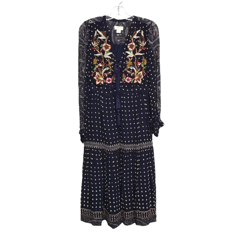 Dress Casual Midi By Maeve In Blue & Tan, Size: S Chic Floral Print Midi Dress