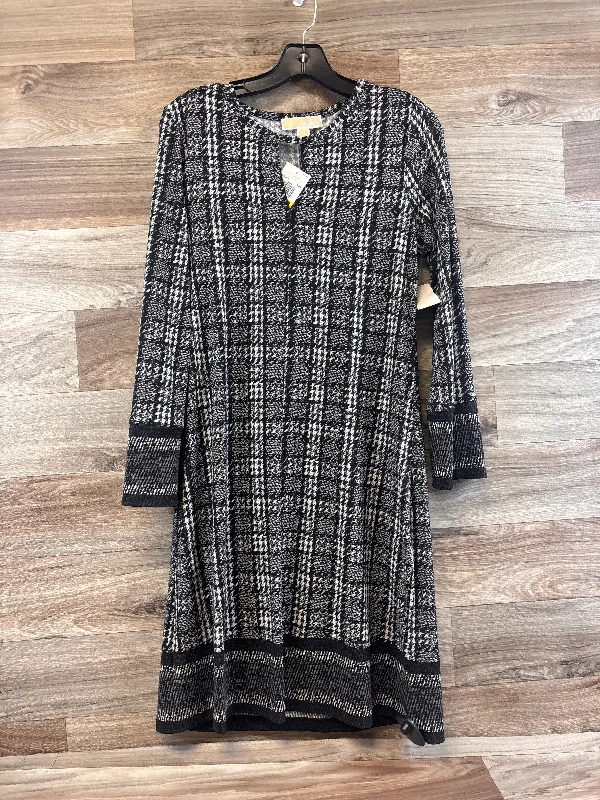 Dress Casual Midi By Michael By Michael Kors In Black & White, Size: M Trendy Midi Dress with Belt
