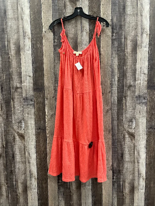 Dress Casual Midi By Michael By Michael Kors In Peach, Size: S Fashionable Floral Embroidery Midi Dress Dress Casual Midi By Michael By Michael Kors In Peach, Size: S Fashionable Floral Embroidery Midi Dress