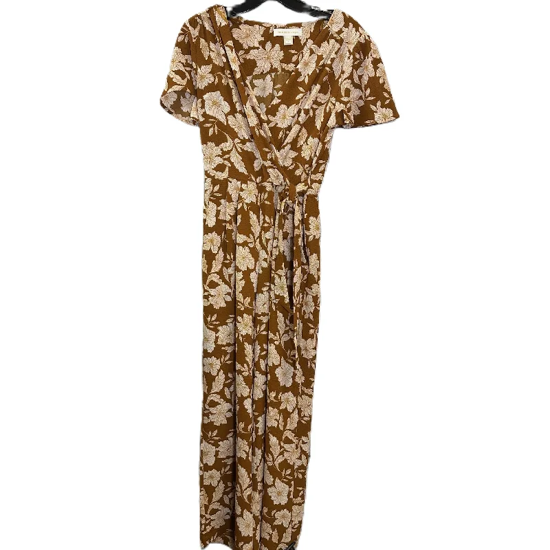 Dress Casual Midi By Monteau In Brown, Size: S Chic Floral Print Midi Dress