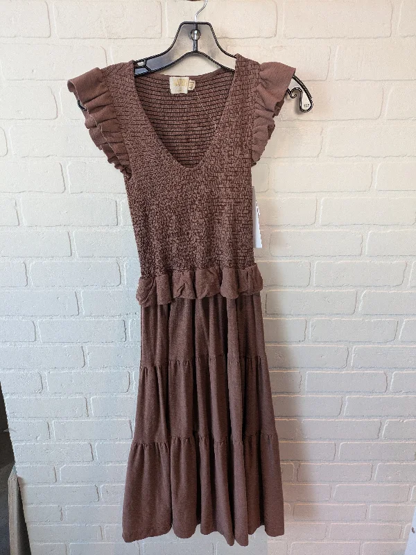 Dress Casual Midi By Nation In Brown, Size: Xs Trendy Tiered Hem Midi Dress