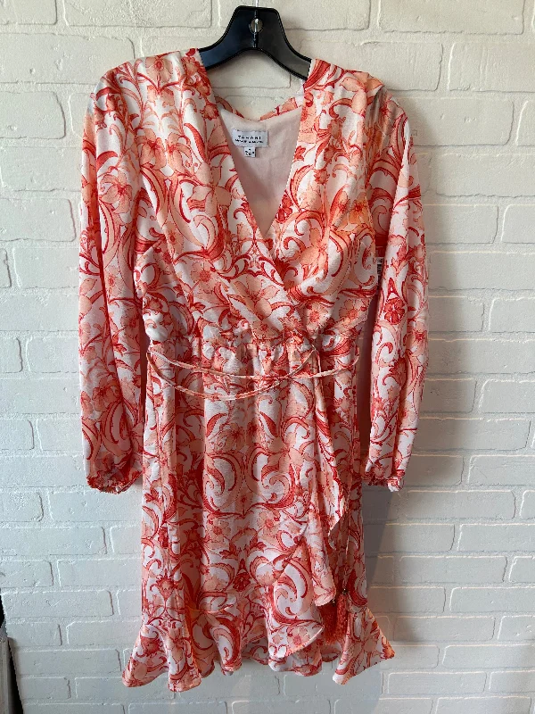 Dress Casual Midi By Tahari By Arthur Levine In Orange & White, Size: M Comfortable Draped Midi Dress Dress Casual Midi By Tahari By Arthur Levine In Orange & White, Size: M Comfortable Draped Midi Dress