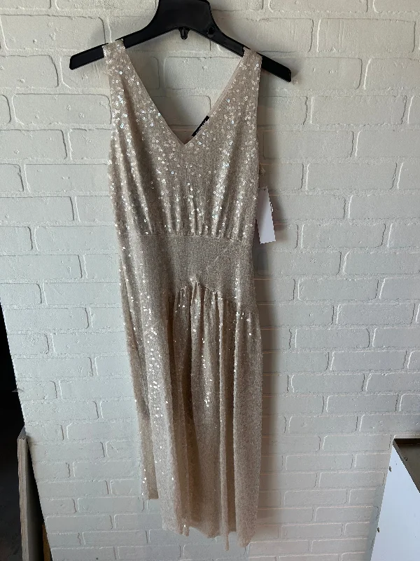 Dress Party Midi By Express In Tan, Size: S Elegant Floral Appliqué Midi Dress