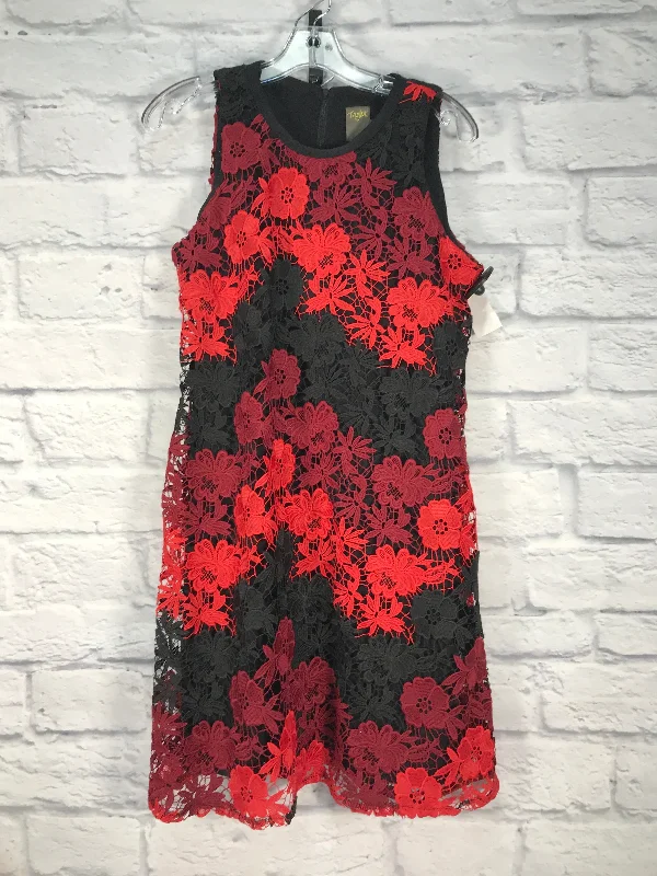 Dress Party Midi By Taylor In Black & Red, Size: M Stylish Midi Dress with Cuffs